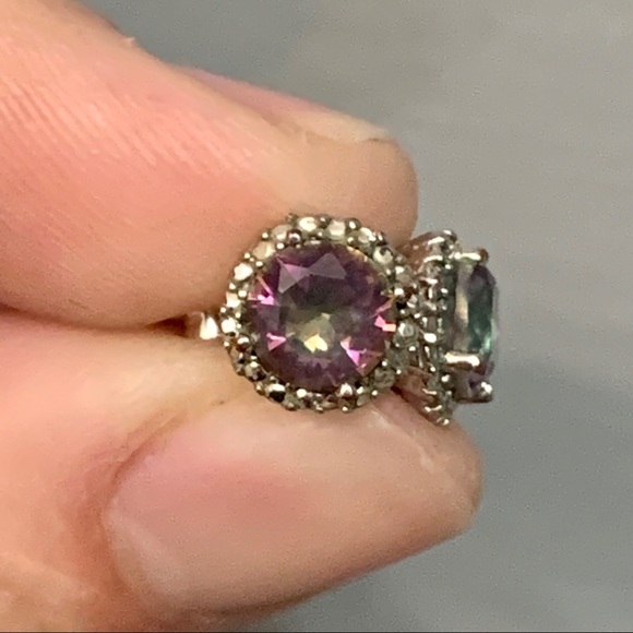 Lesa Michele Cubic Zirconia Rainbow Topaz Halo Stud Earrings - Picture 4 of 13